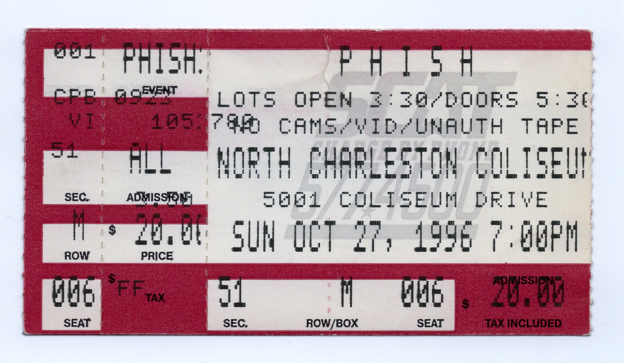 Ticket for 1996-10-27 at North Charleston Coliseum
