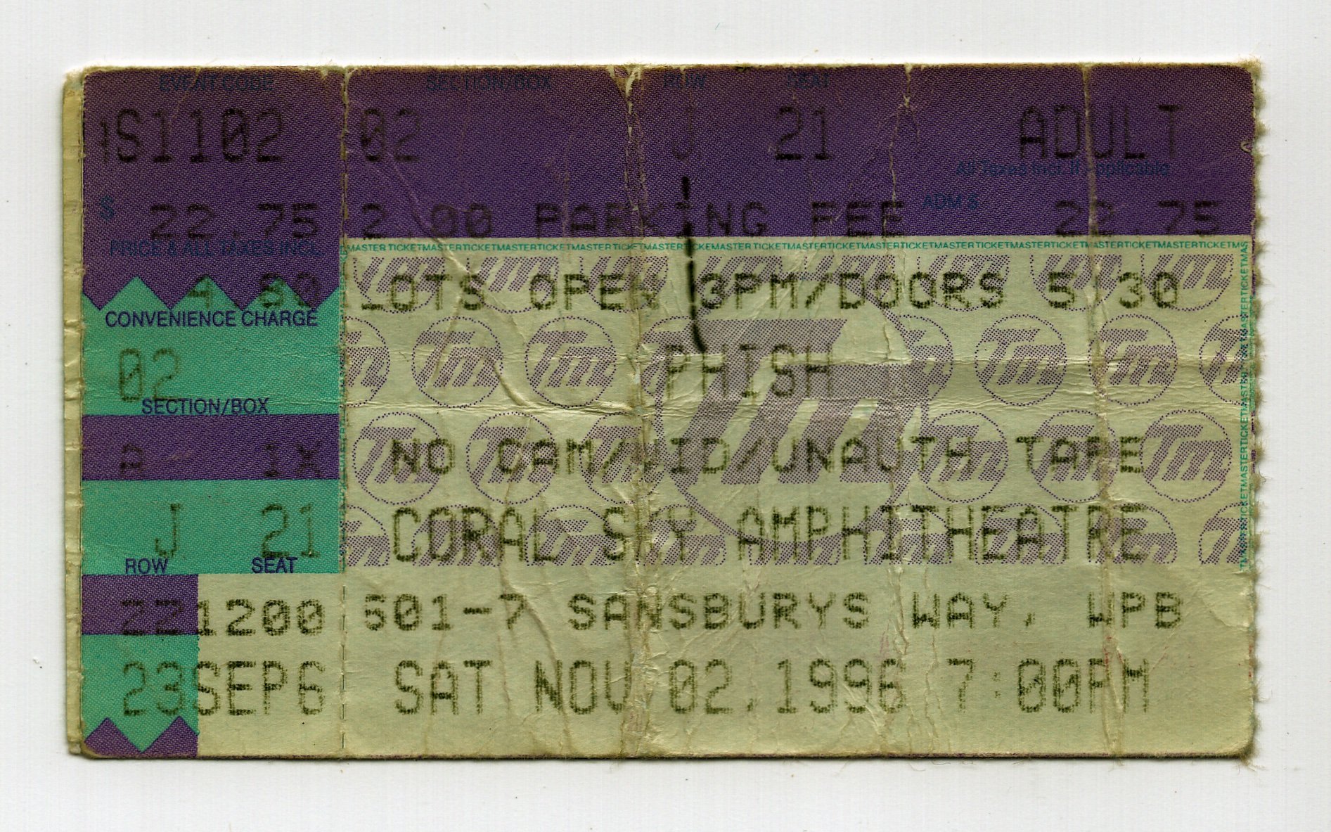Ticket for 1996-11-02 at Coral Sky Amphitheater