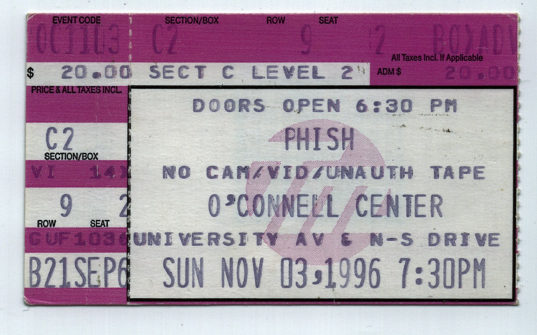 Ticket for 1996-11-03 at O'Connell Center