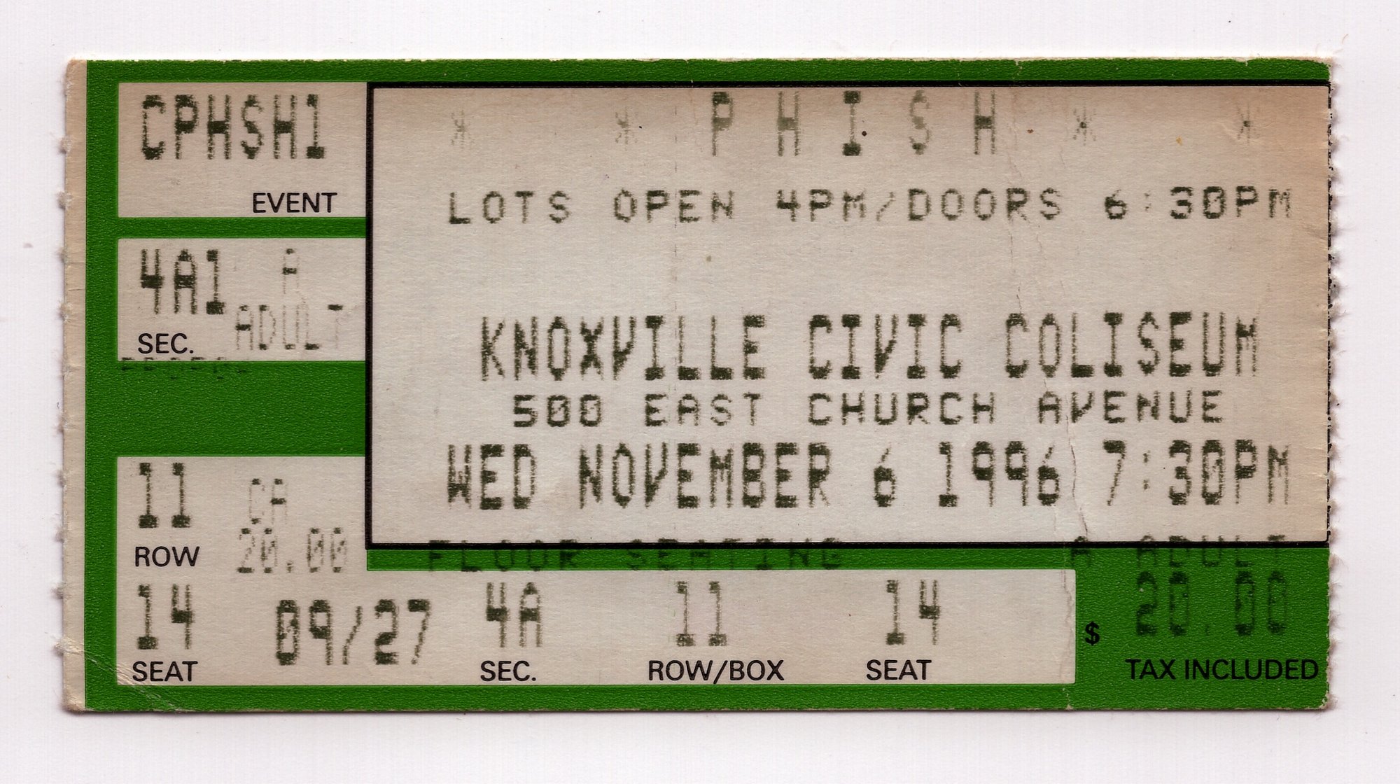 Ticket for 1996-11-06 at Knoxville Civic Coliseum