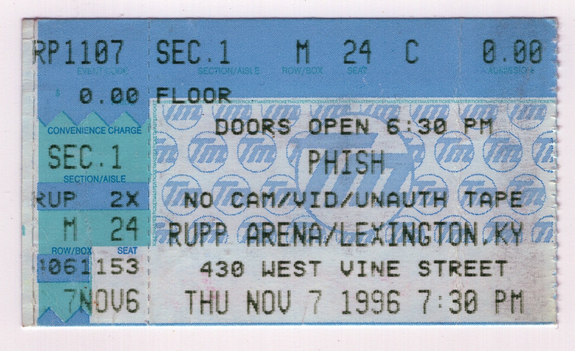 Ticket for 1996-11-07 at Rupp Arena