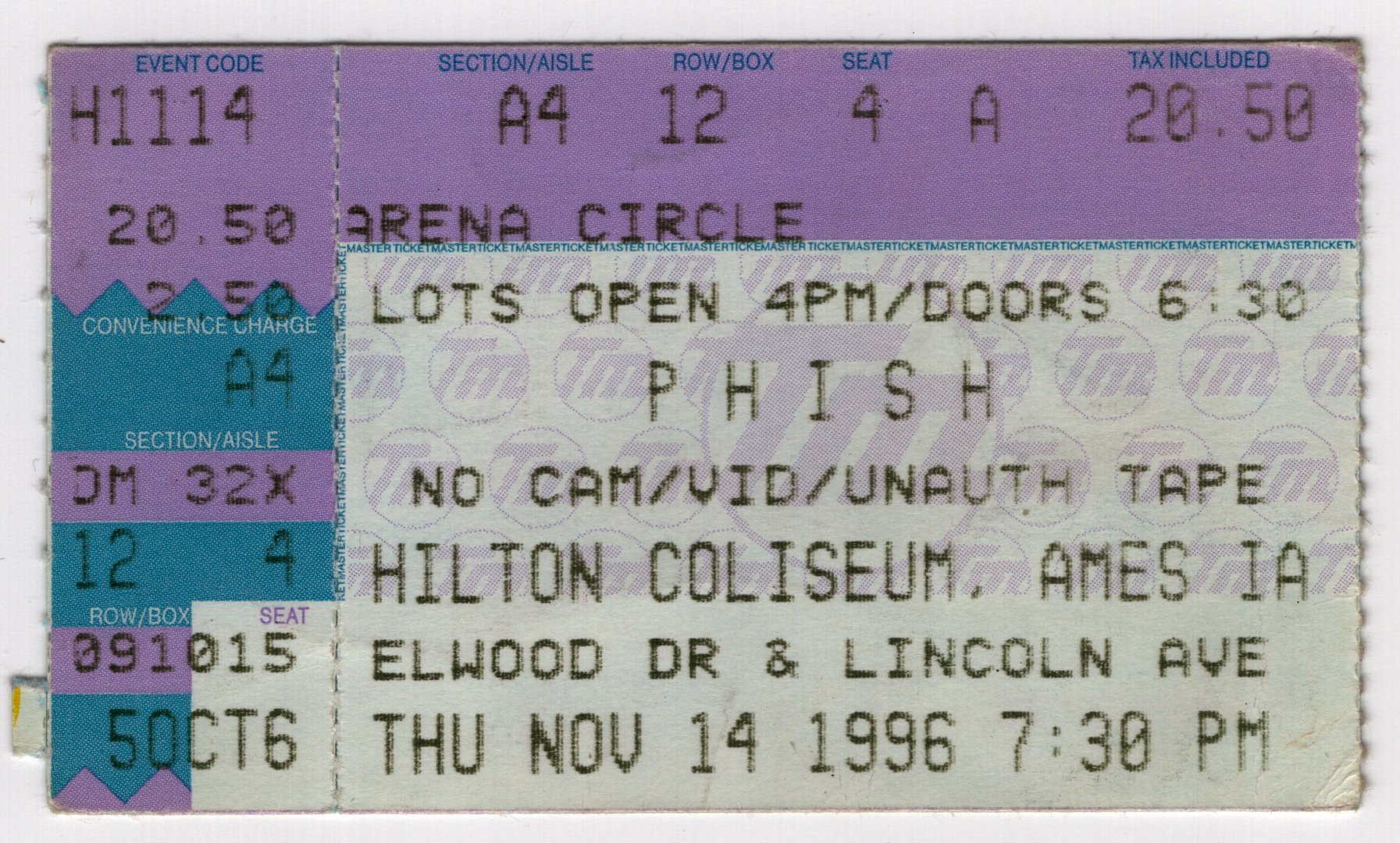 Ticket for 1996-11-14 at Hilton Coliseum