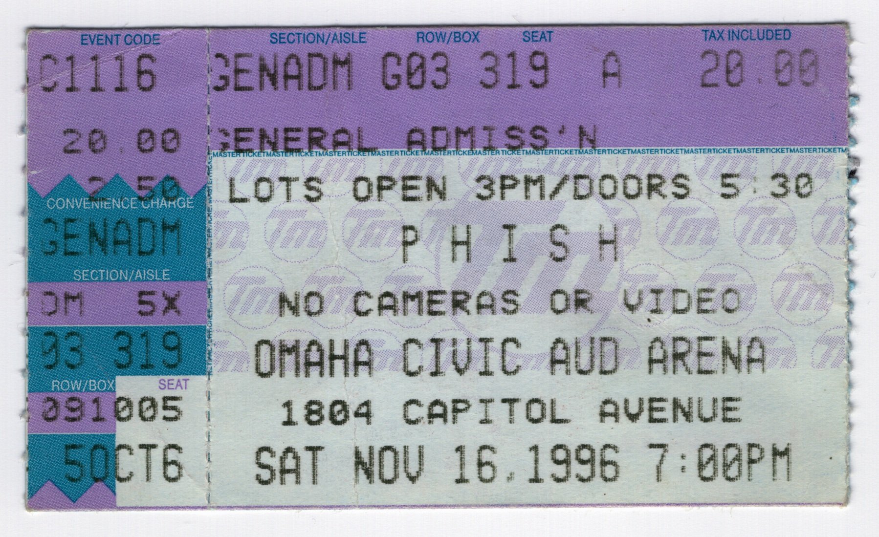 Ticket for 1996-11-16 at Civic Auditorium