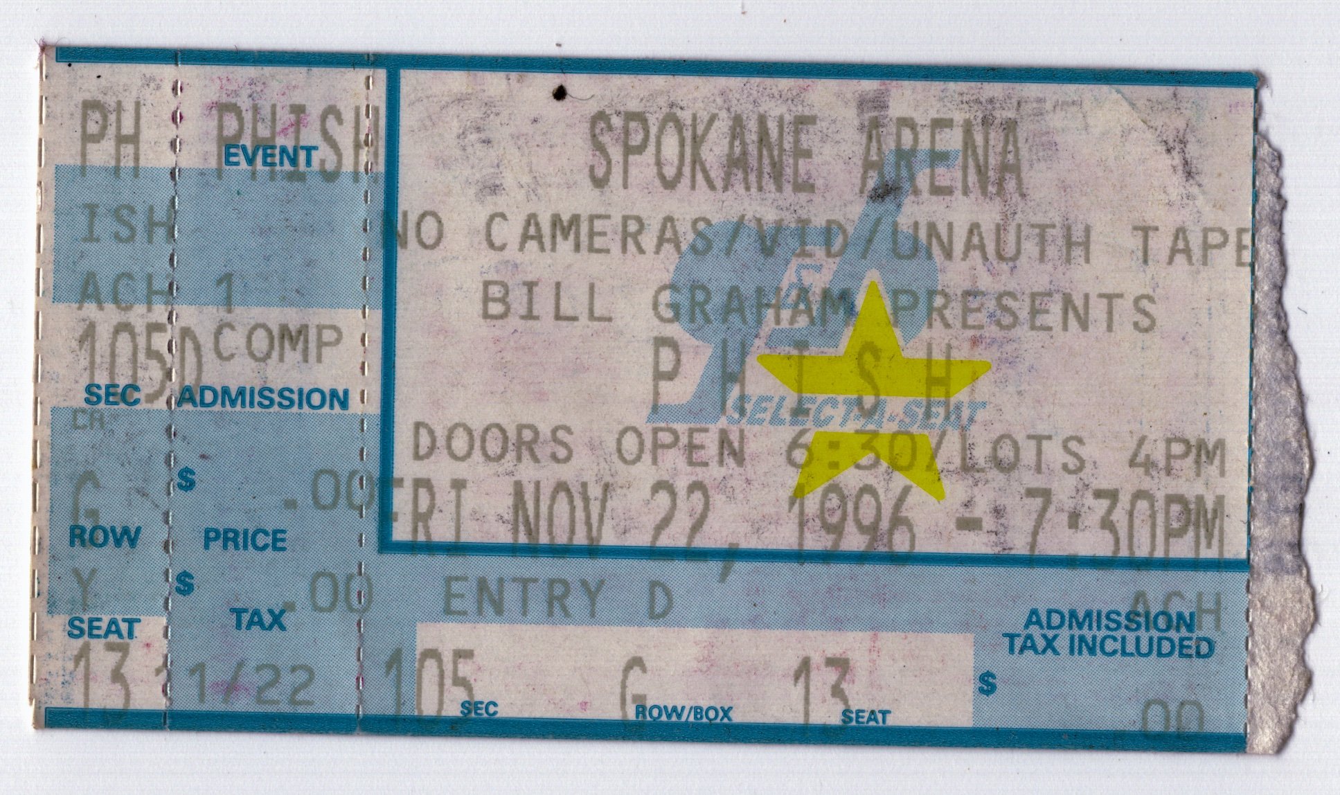 Ticket for 1996-11-22 at Spokane Arena