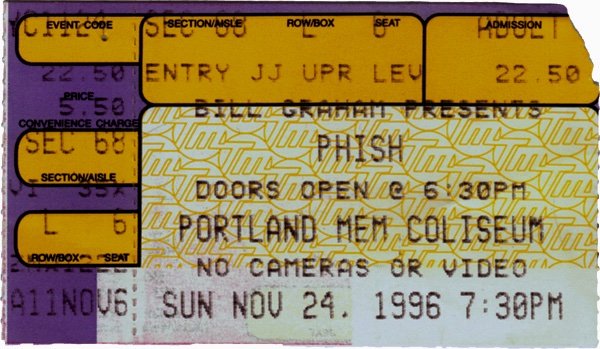 Ticket for 1996-11-24 at Memorial Coliseum