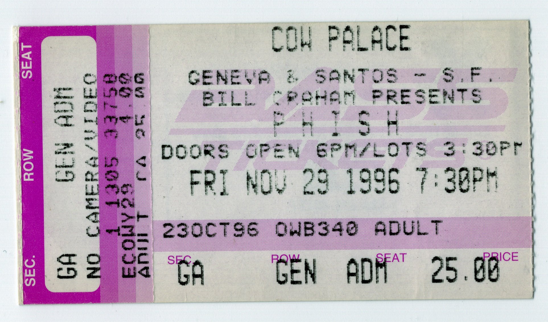 Ticket for 1996-11-29 at The Cow Palace