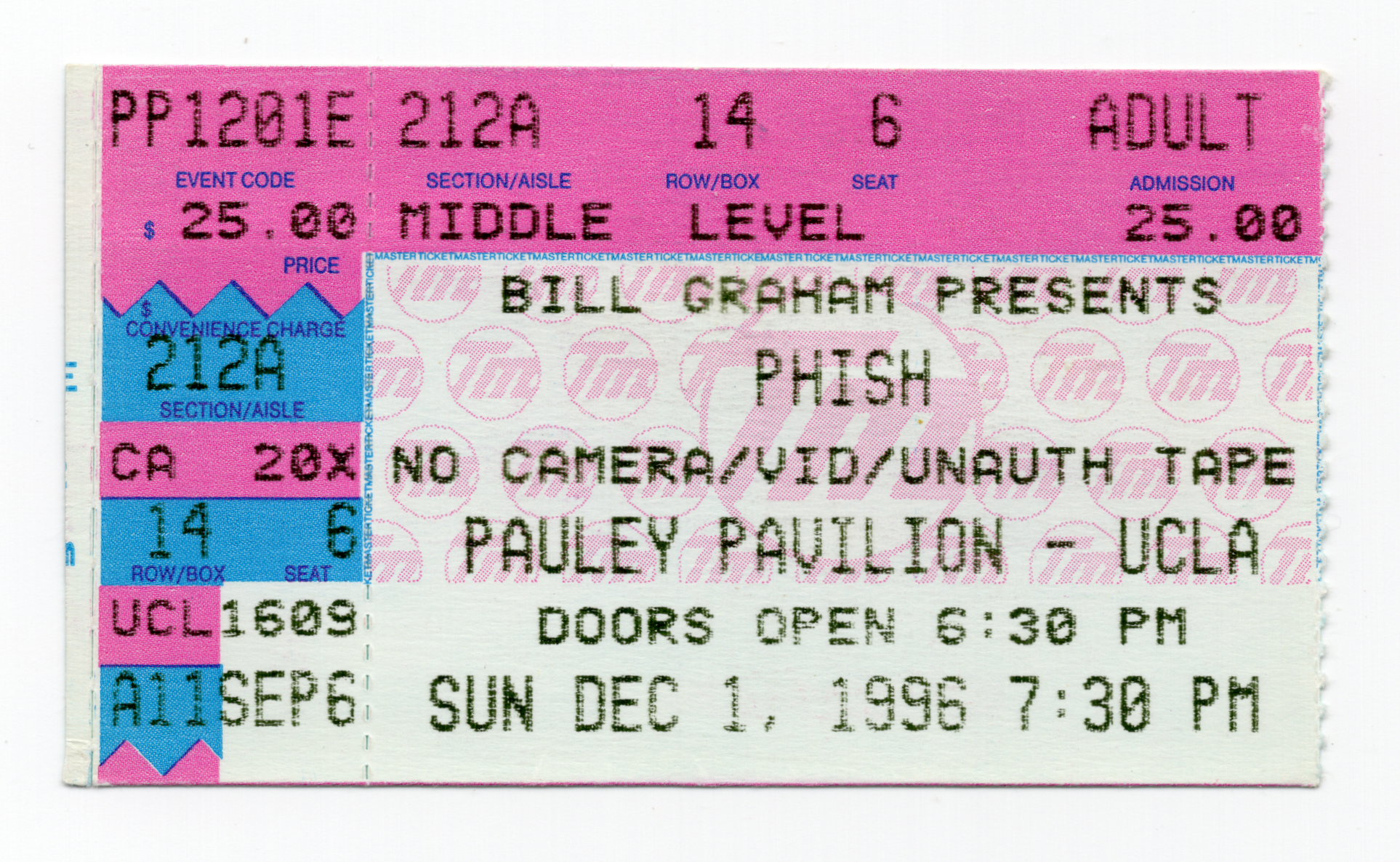 Ticket for 1996-12-01 at Pauley Pavilion