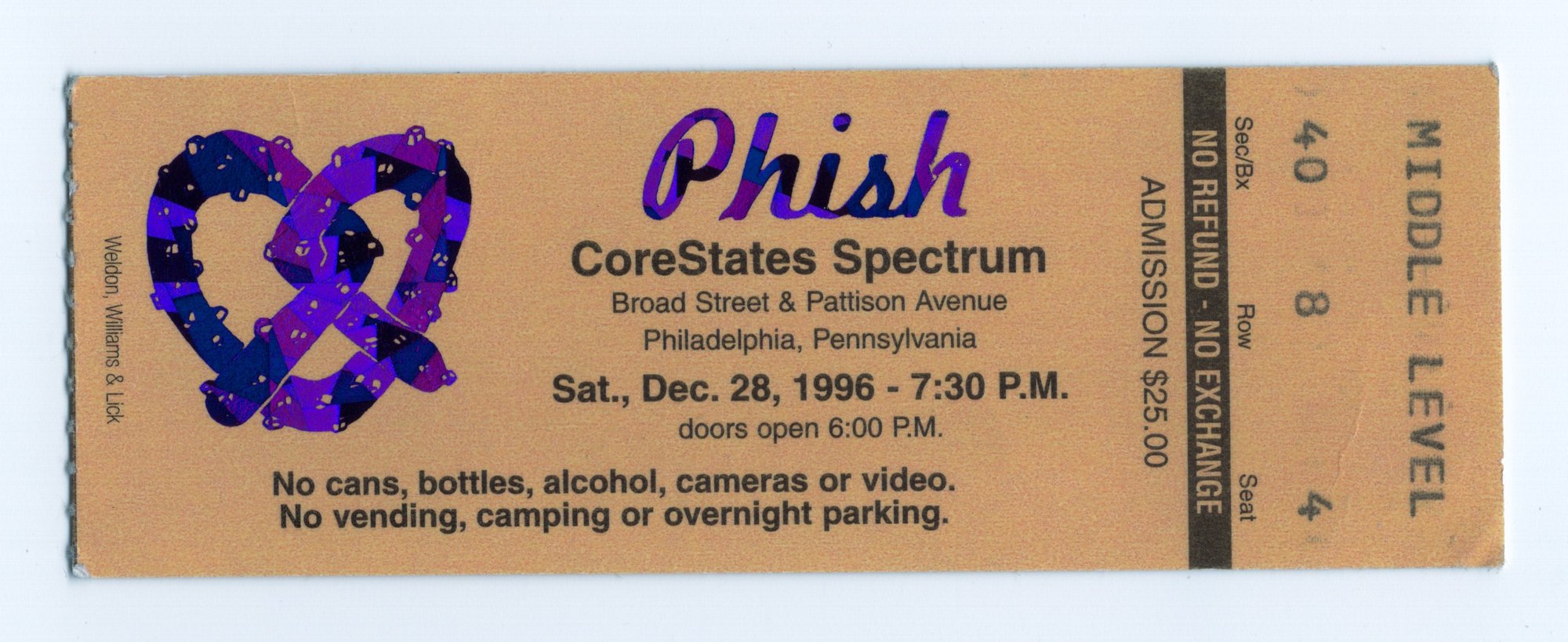 Ticket for 1996-12-28 at CoreStates Spectrum