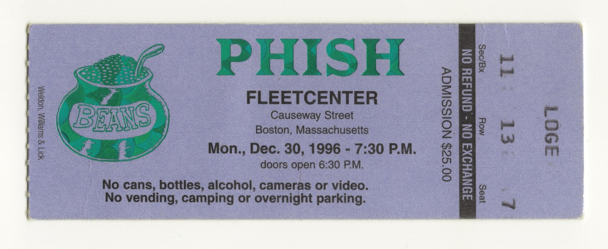 Ticket for 1996-12-30 at FleetCenter