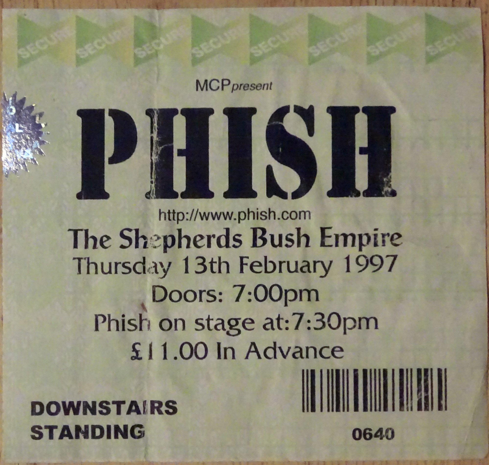 Ticket for 1997-02-13 at Shepherd's Bush Empire