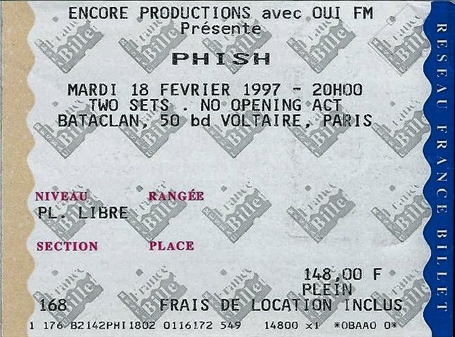 Ticket for 1997-02-18 at Bataclan