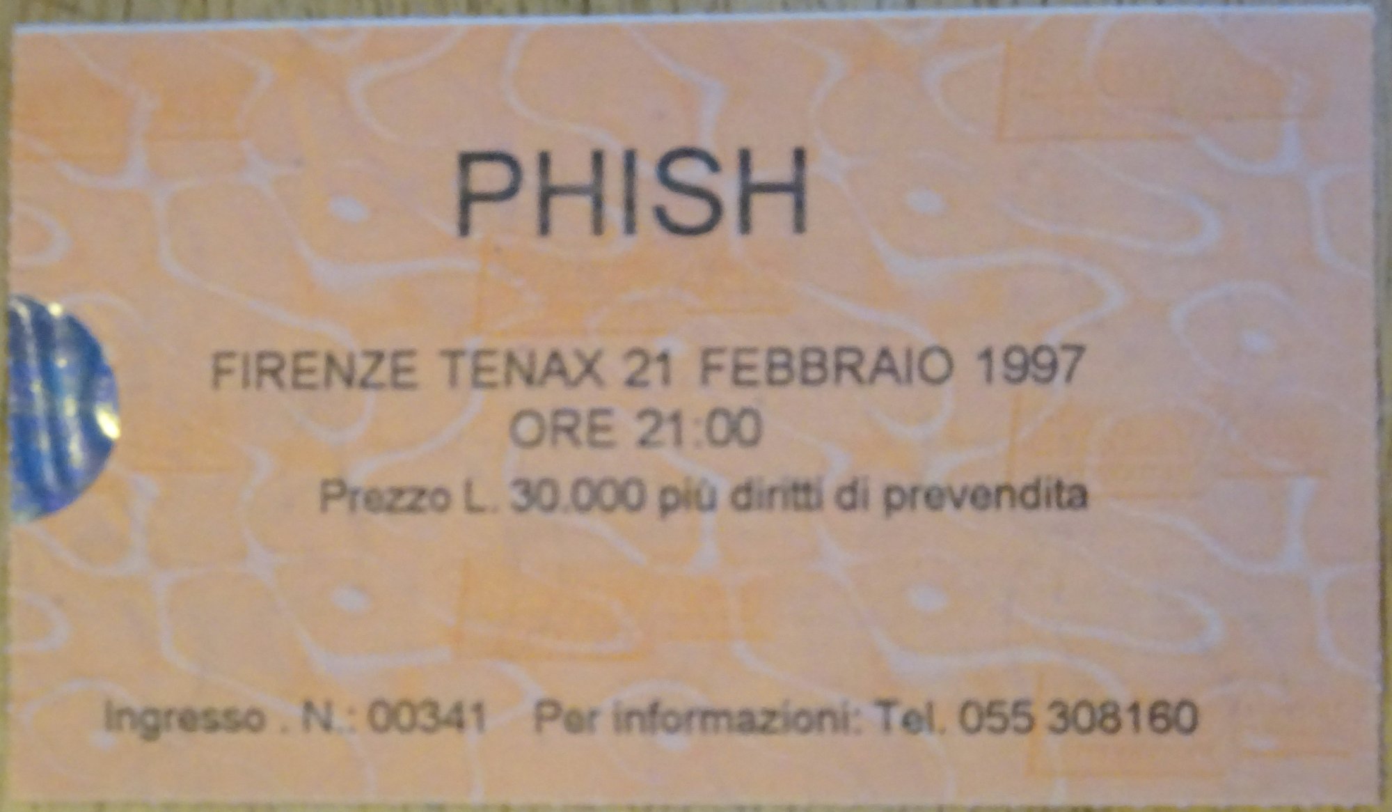 Ticket for 1997-02-21 at Tenax