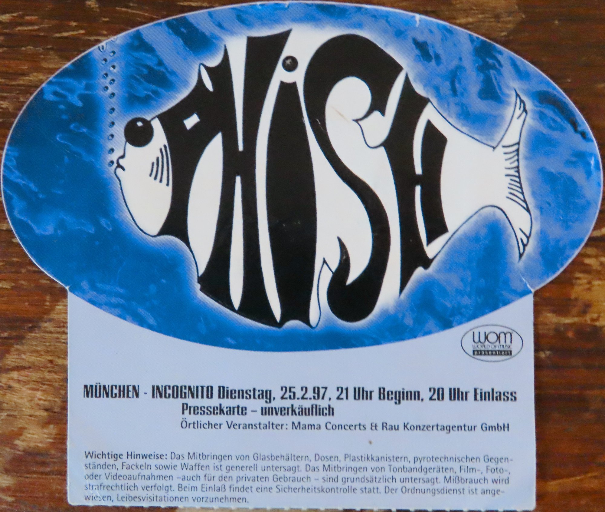 Ticket for 1997-02-25 at Incognito