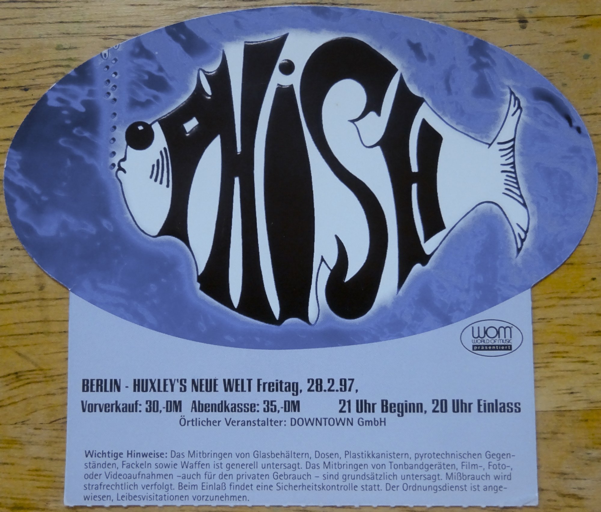 Ticket for 1997-02-28 at Huxley's Neue Welt