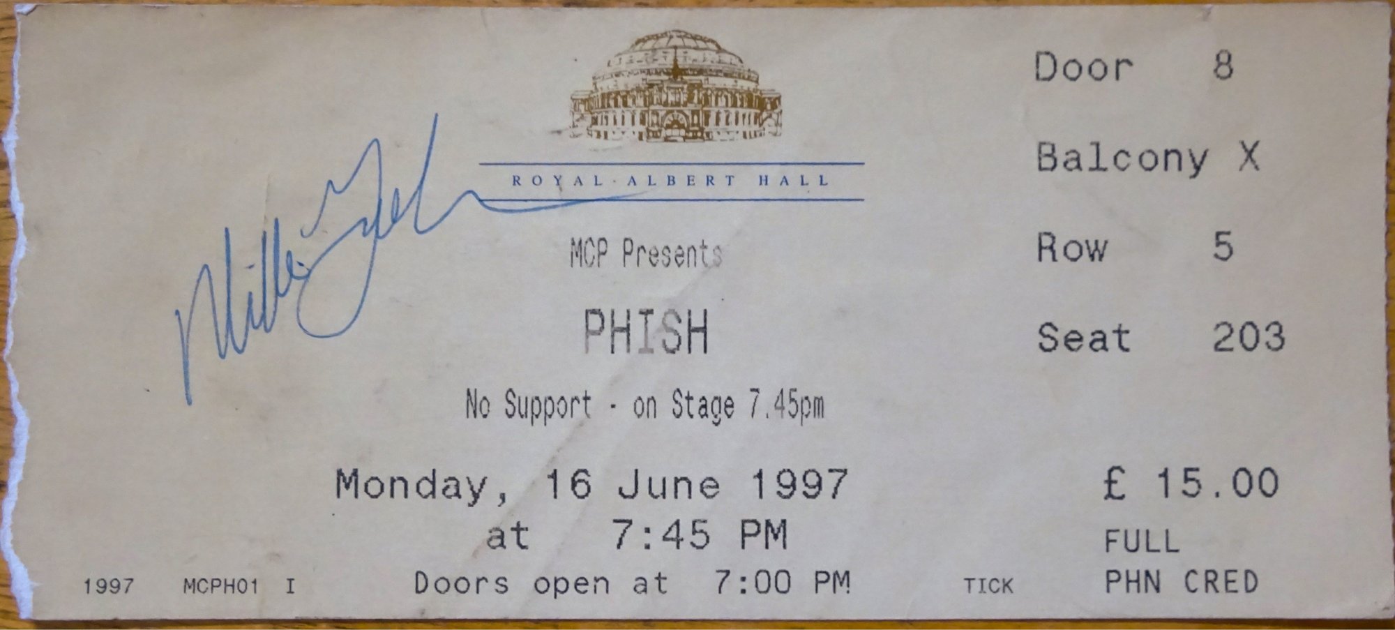 Ticket for 1997-06-16 at Royal Albert Hall