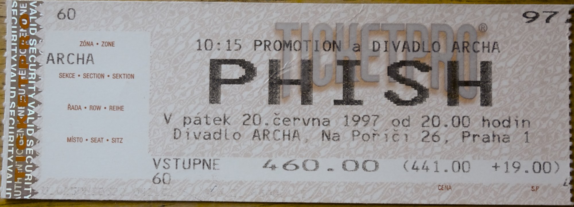 Ticket for 1997-06-20 at Divaldo Archa