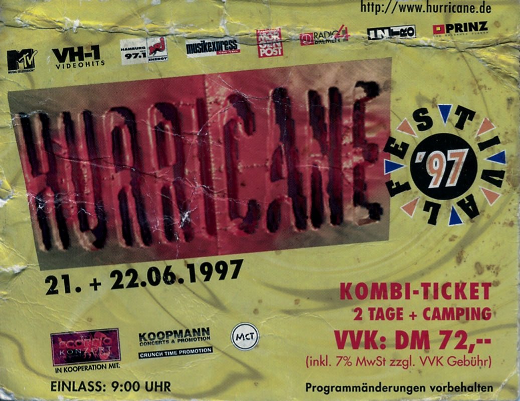 Ticket for 1997-06-21 at Hurricane Festival