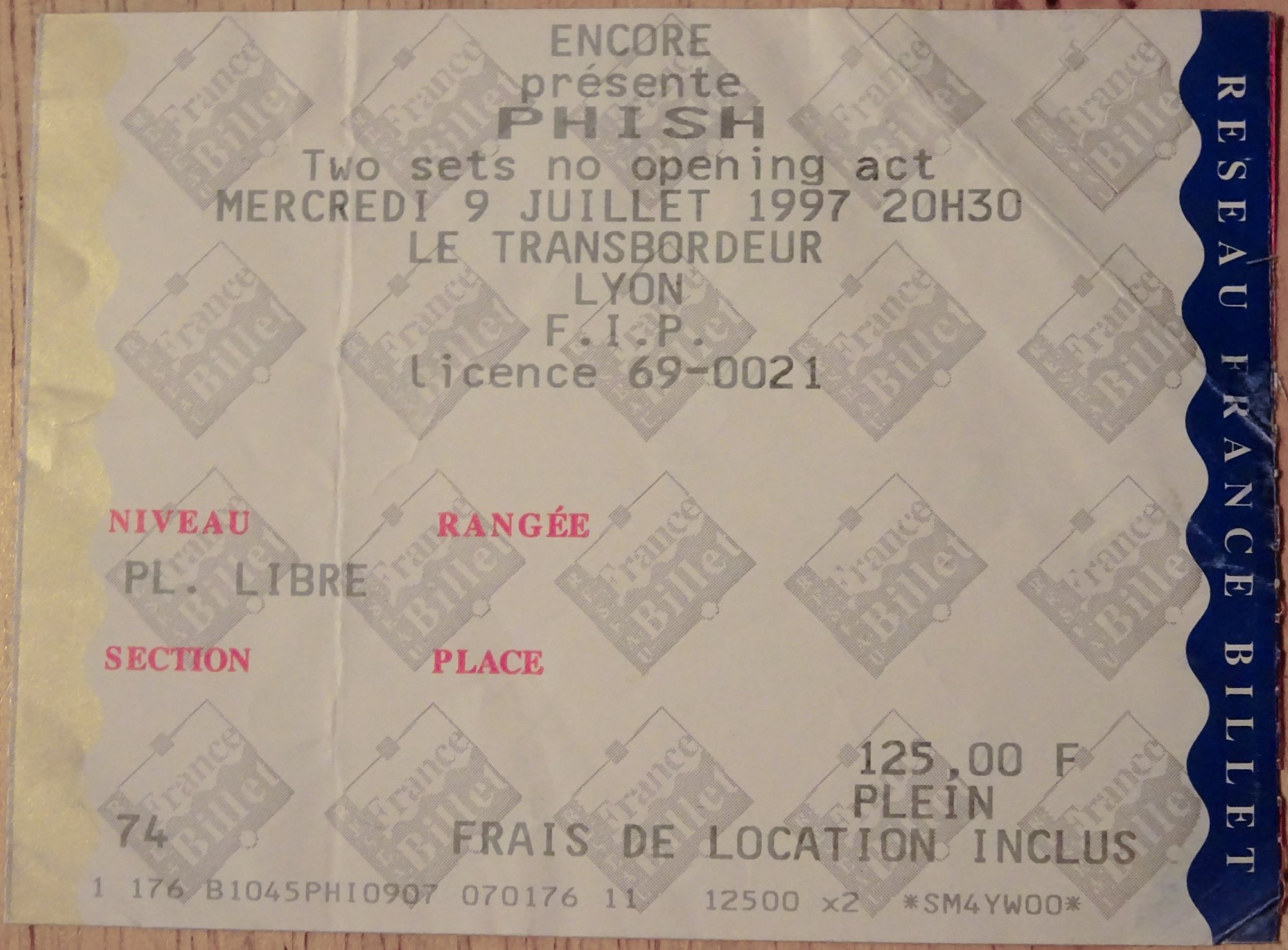 Ticket for 1997-07-09 at Le Transbordeur