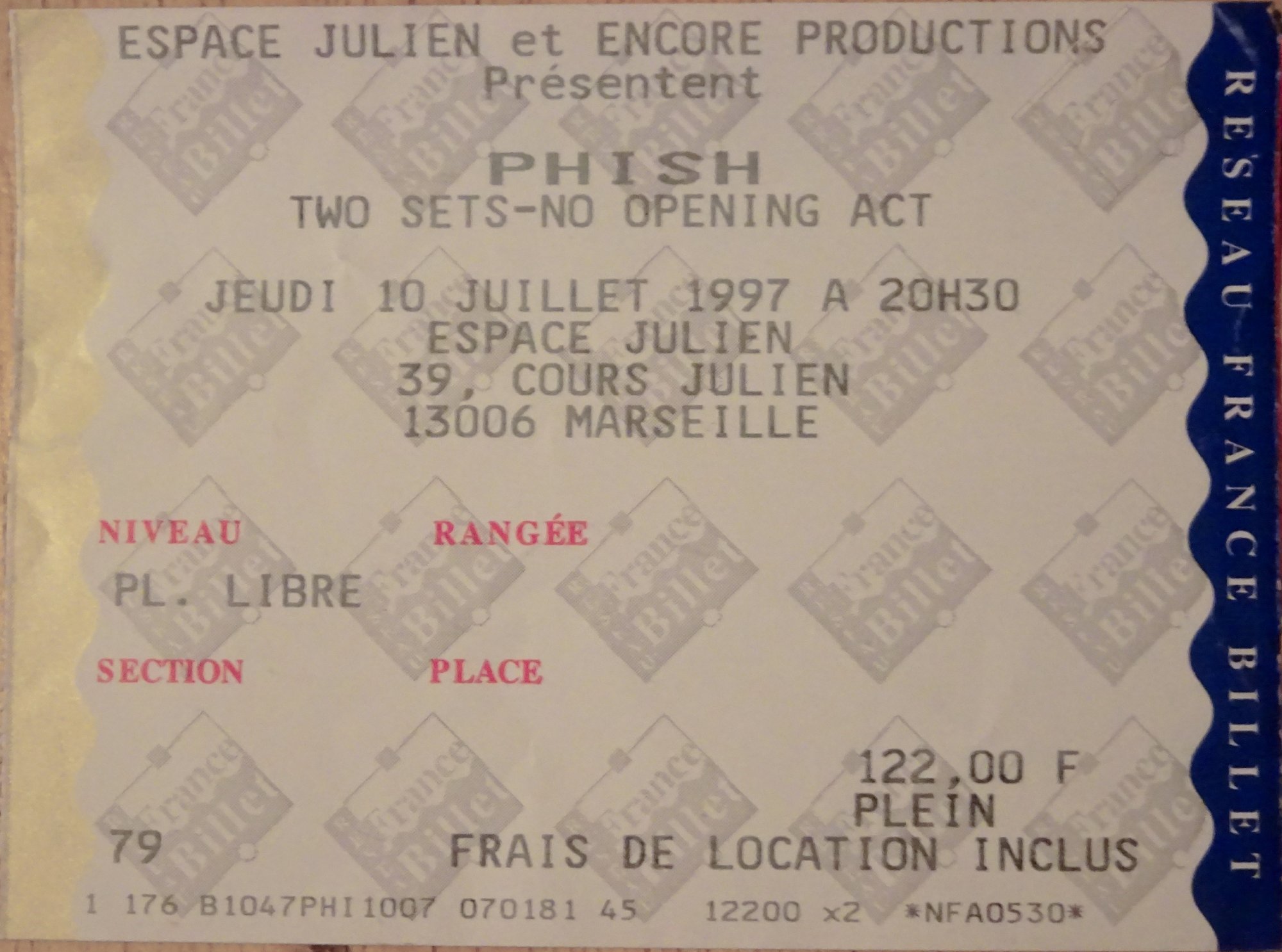 Ticket for 1997-07-10 at Espace Julien