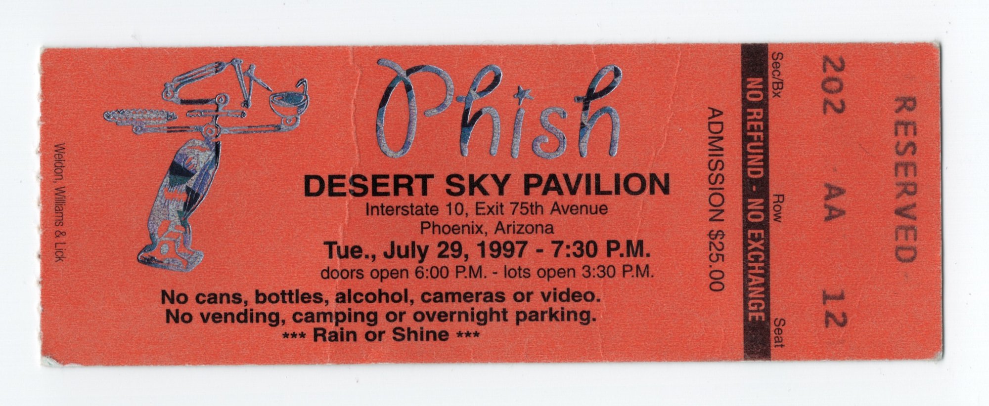 Ticket for 1997-07-29 at Desert Sky Pavilion