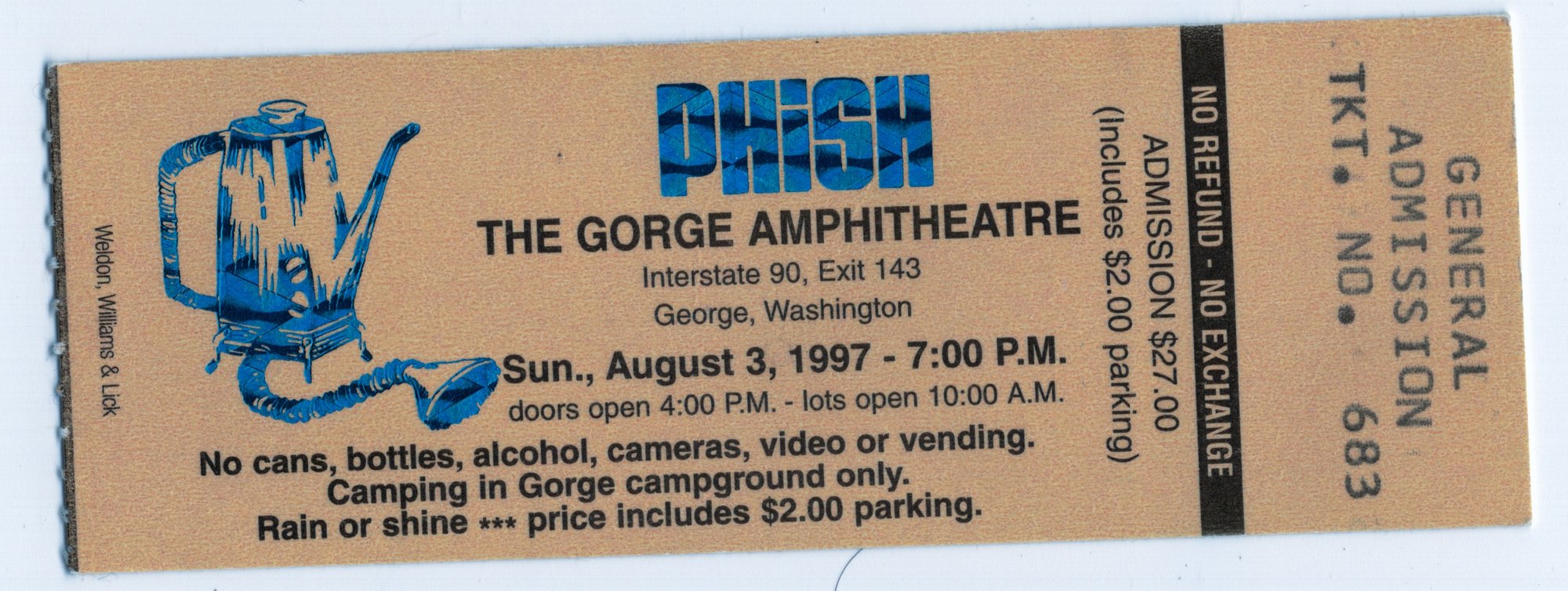 Ticket for 1997-08-03 at Gorge Amphitheatre