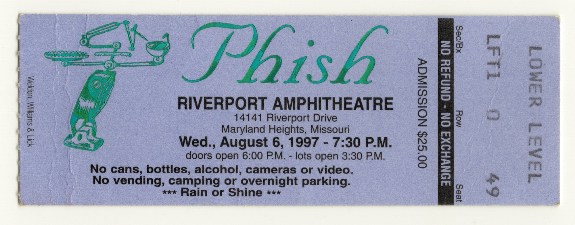 Ticket for 1997-08-06 at Riverport Amphitheater