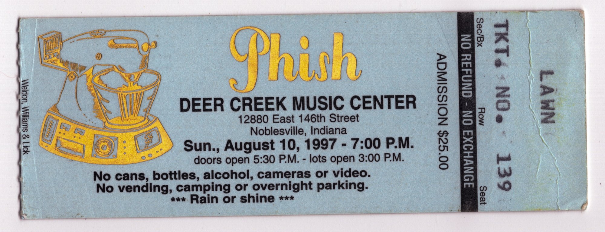 Ticket for 1997-08-10 at Deer Creek