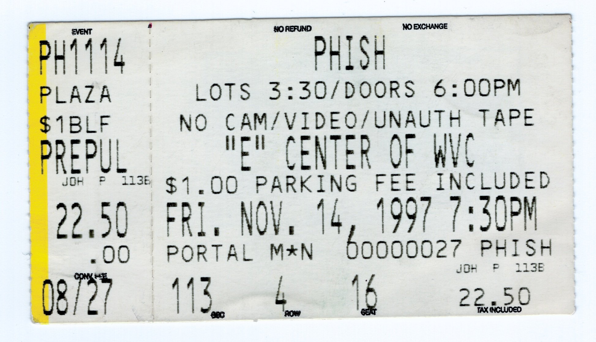 Ticket for 1997-11-14 at The “E” Center
