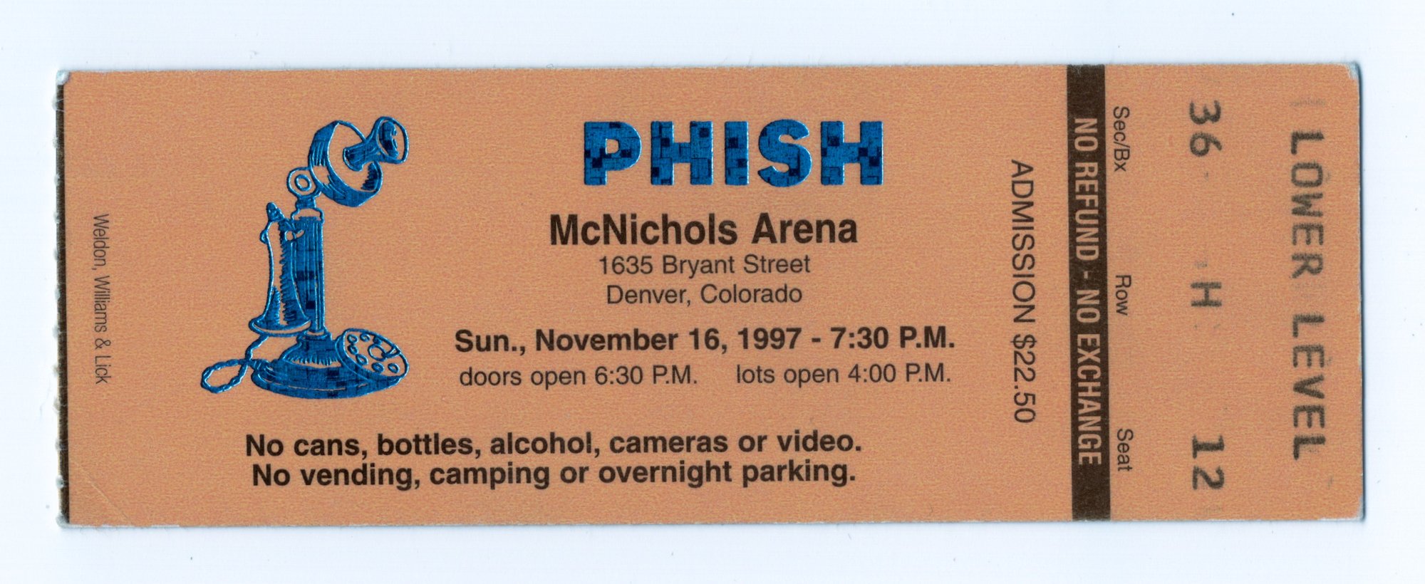Ticket for 1997-11-16 at McNichols Arena