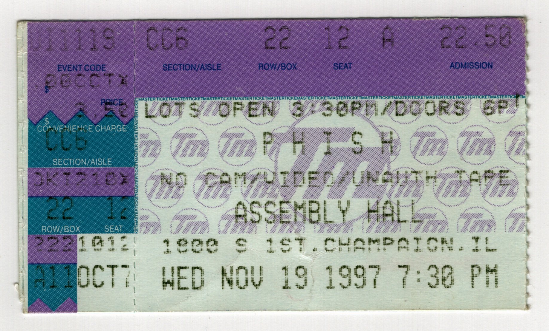 Ticket for 1997-11-19 at Assembly Hall