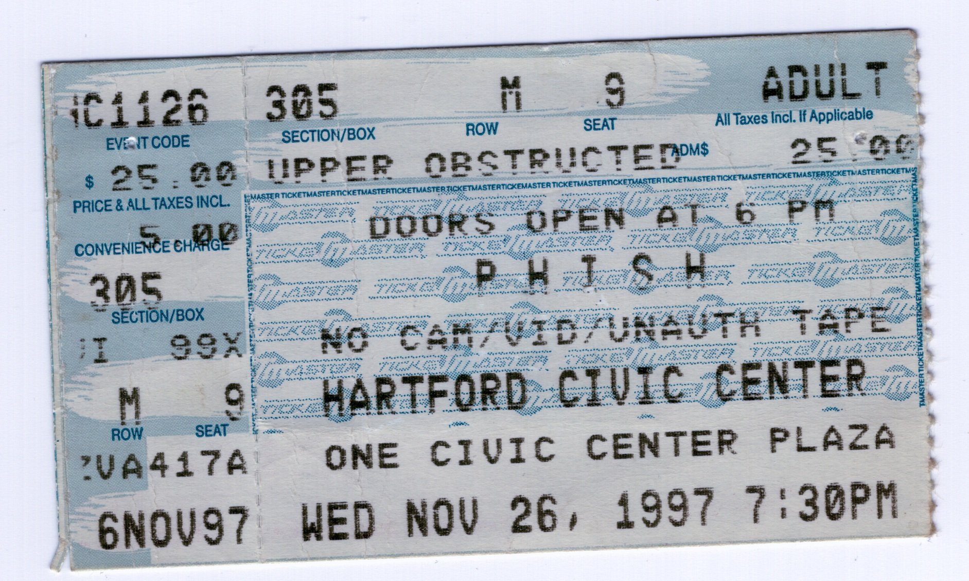 Ticket for 1997-11-26 at Hartford Civic Center