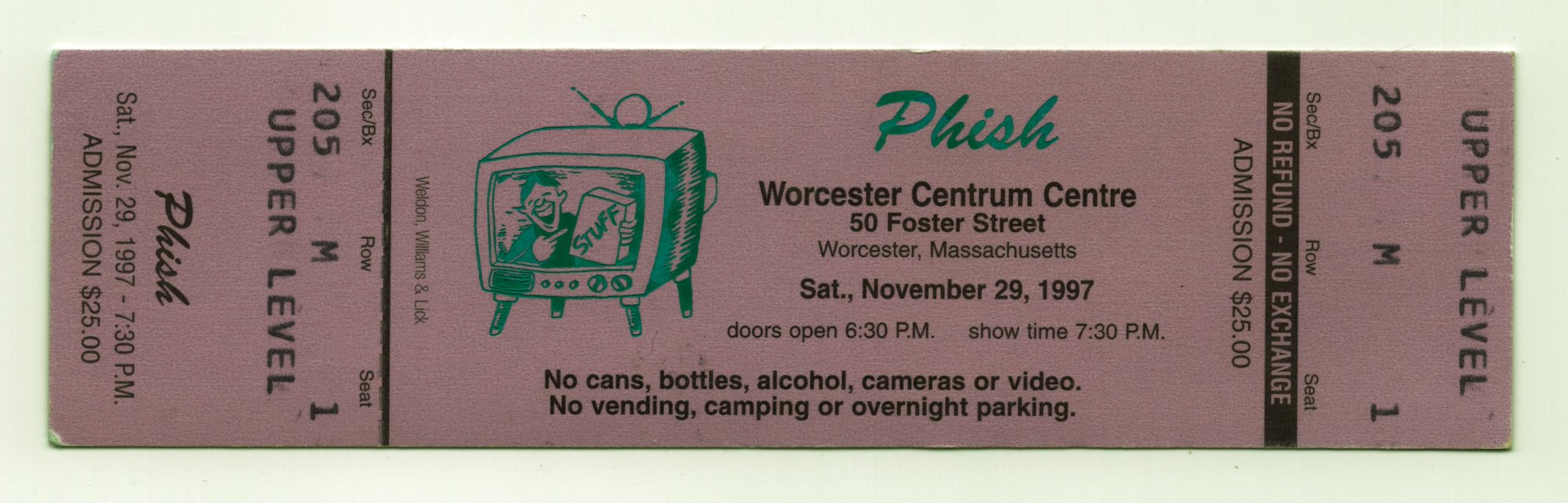 Ticket for 1997-11-29 at Worcester Centrum Centre
