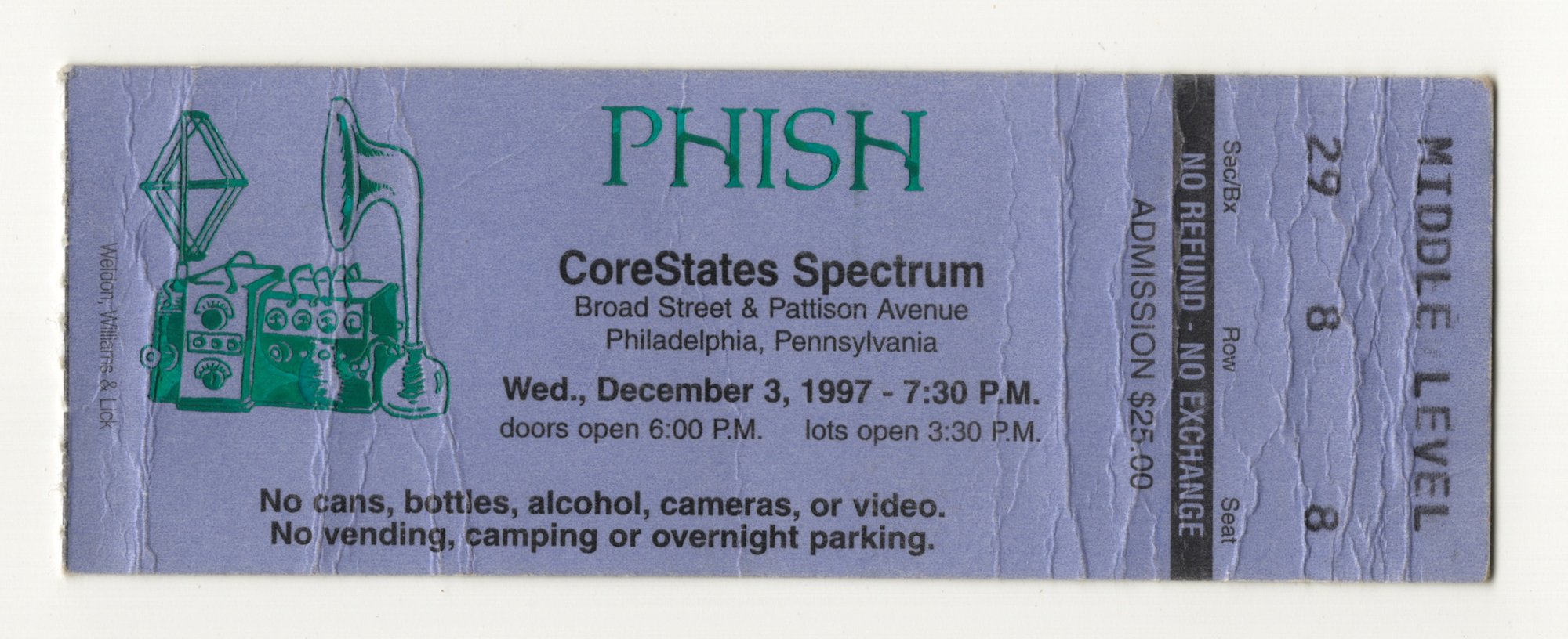 Ticket for 1997-12-03 at CoreStates Spectrum