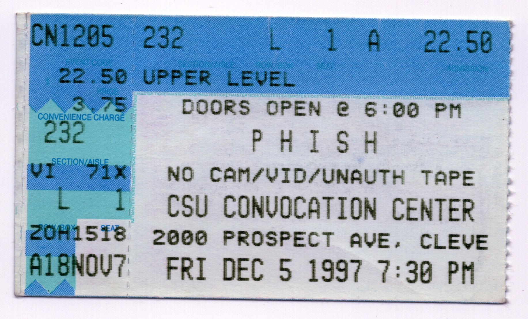 Ticket for 1997-12-05 at CSU Convocation Center