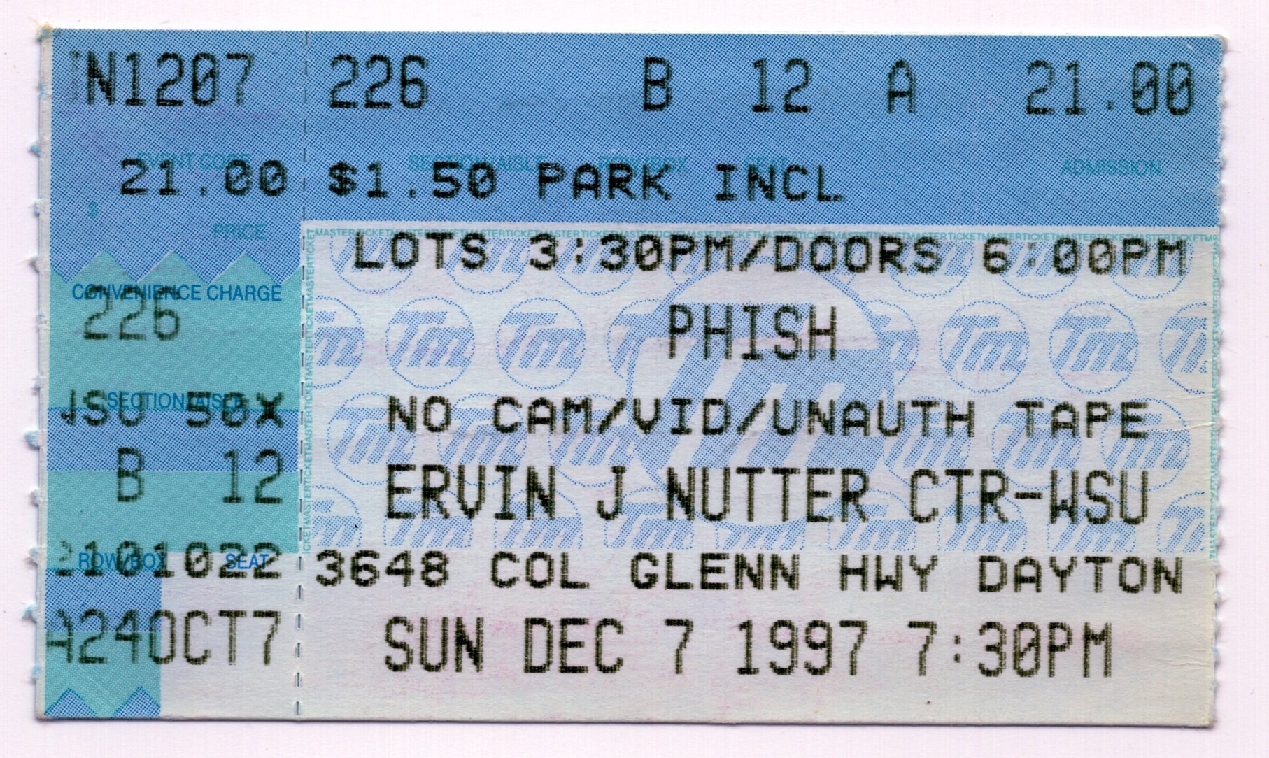 Ticket for 1997-12-07 at Ervin J. Nutter Center