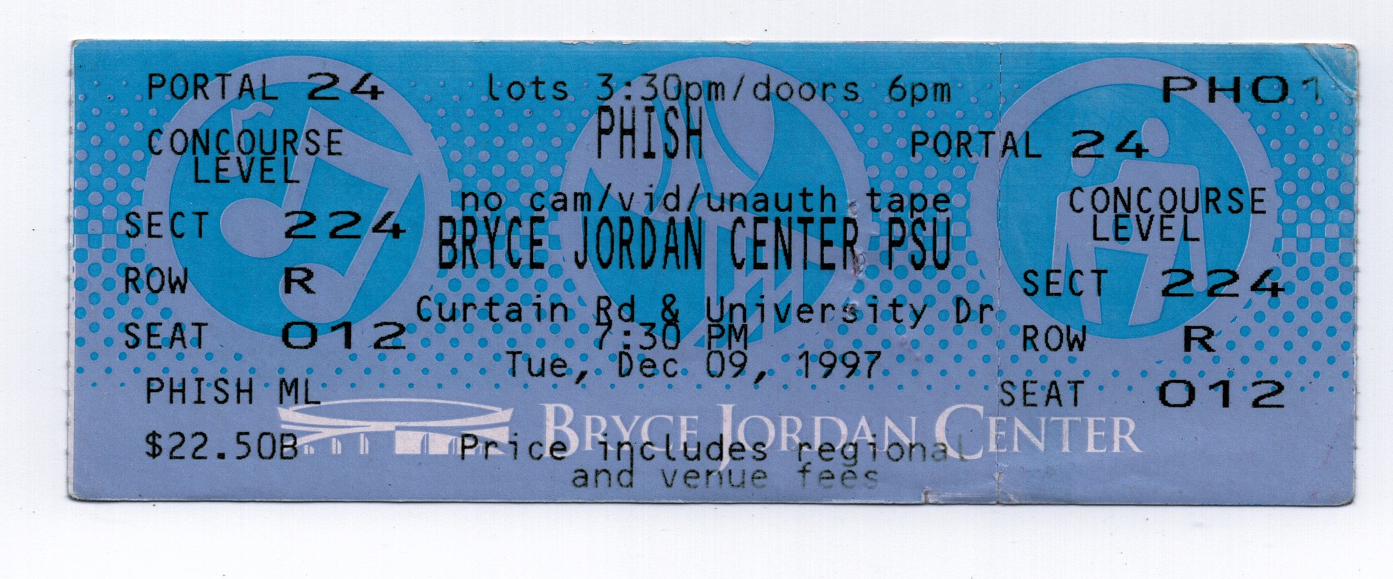 Ticket for 1997-12-09 at Bryce Jordan Center