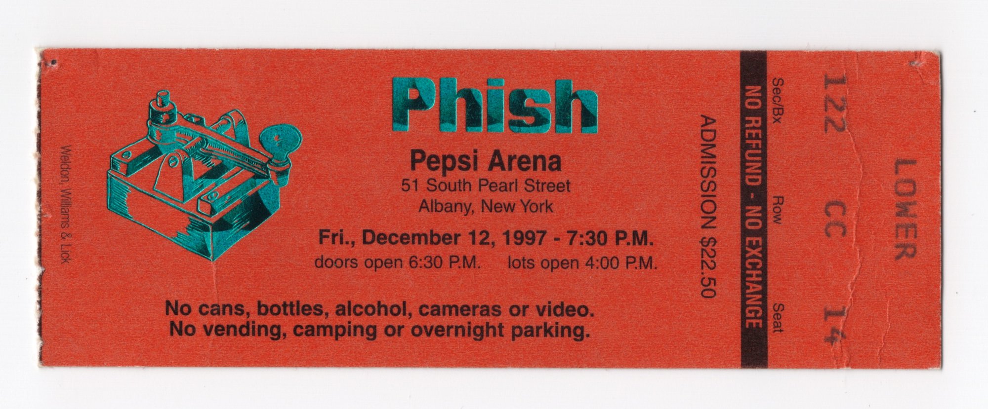 Ticket for 1997-12-12 at Pepsi Arena