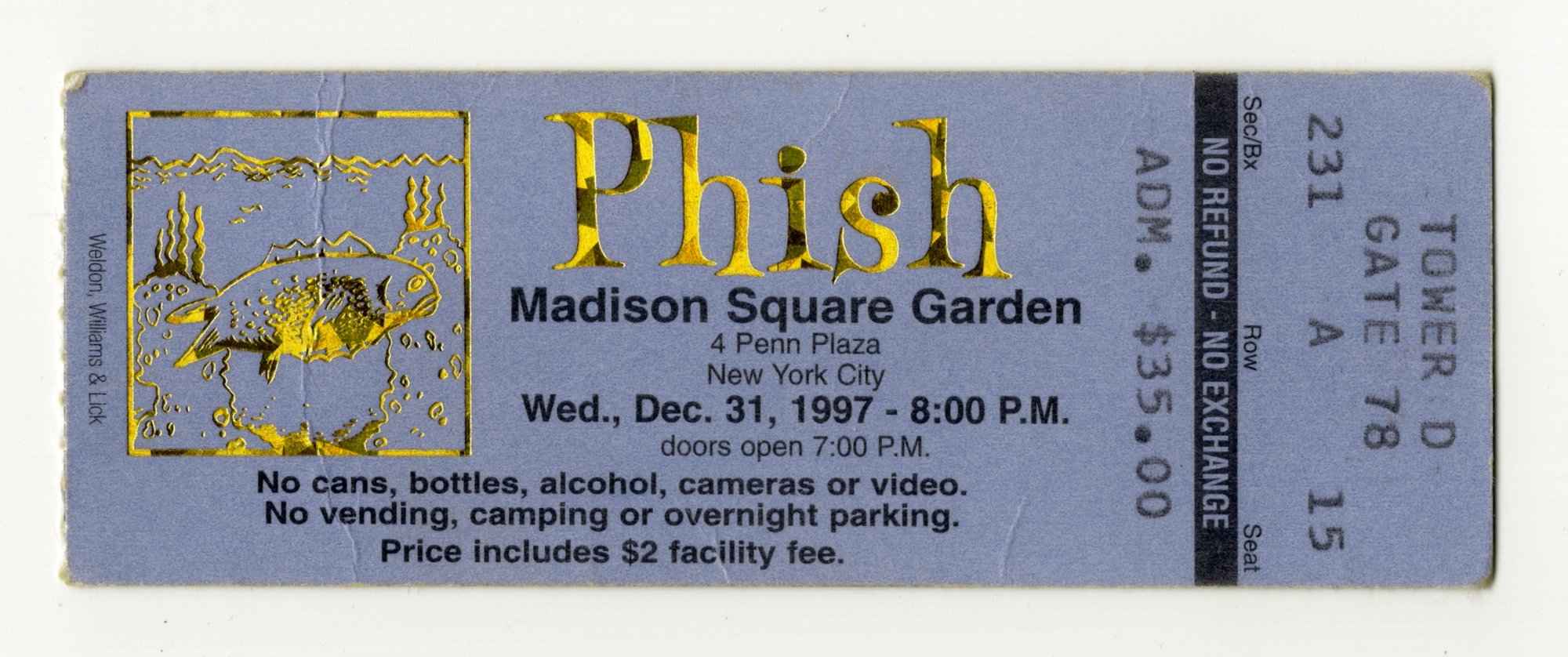Ticket for 1997-12-31 at Madison Square Garden