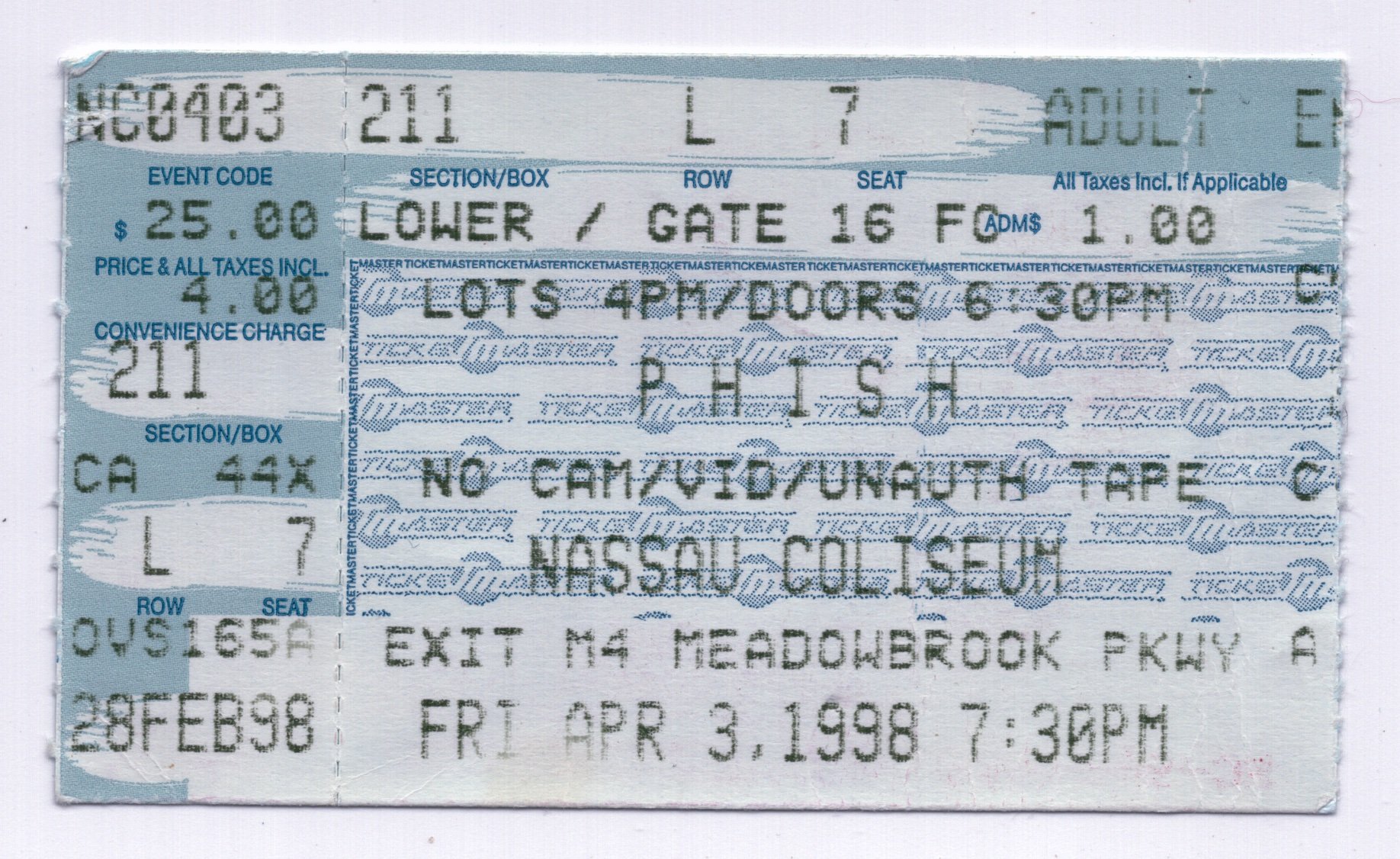 Ticket for 1998-04-03 at Nassau Coliseum