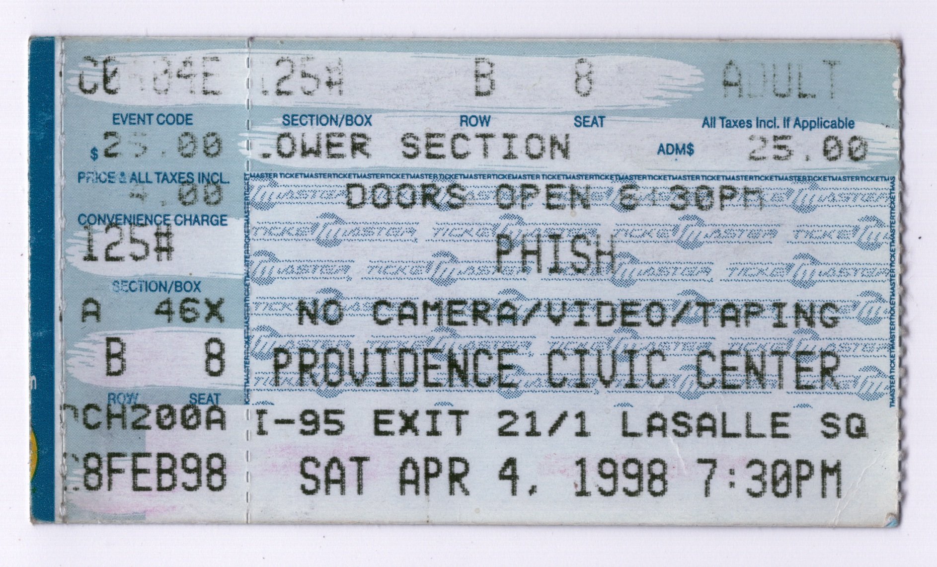 Ticket for 1998-04-04 at Providence Civic Center