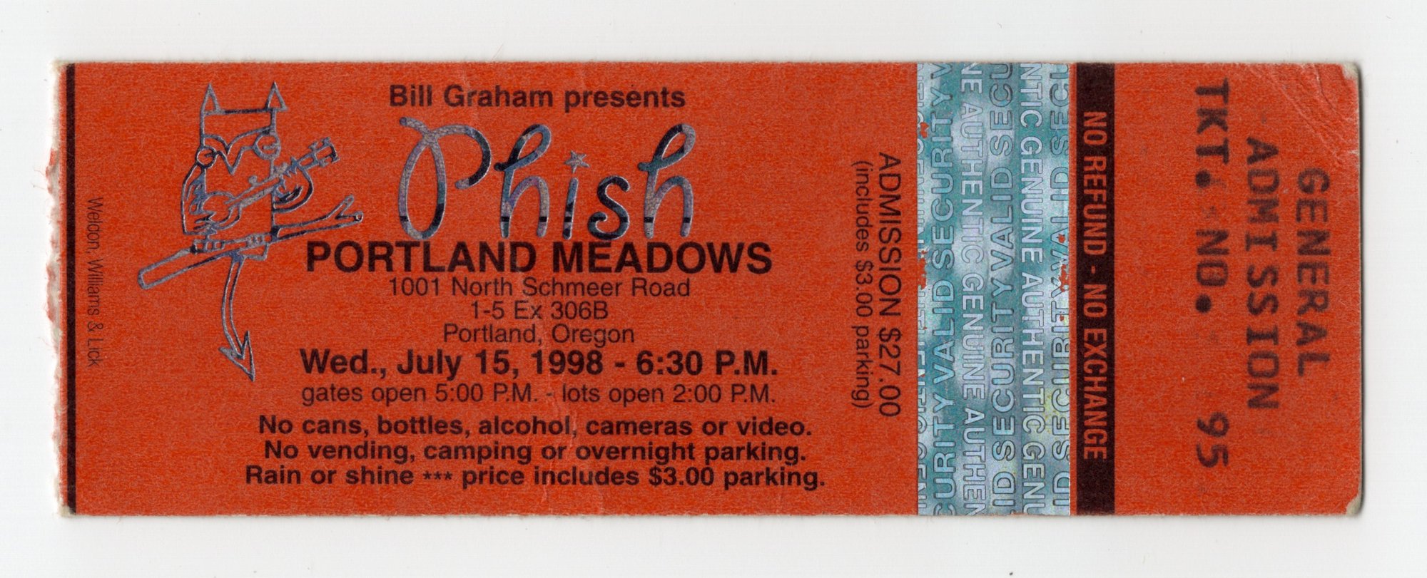 Ticket for 1998-07-15 at Portland Meadows