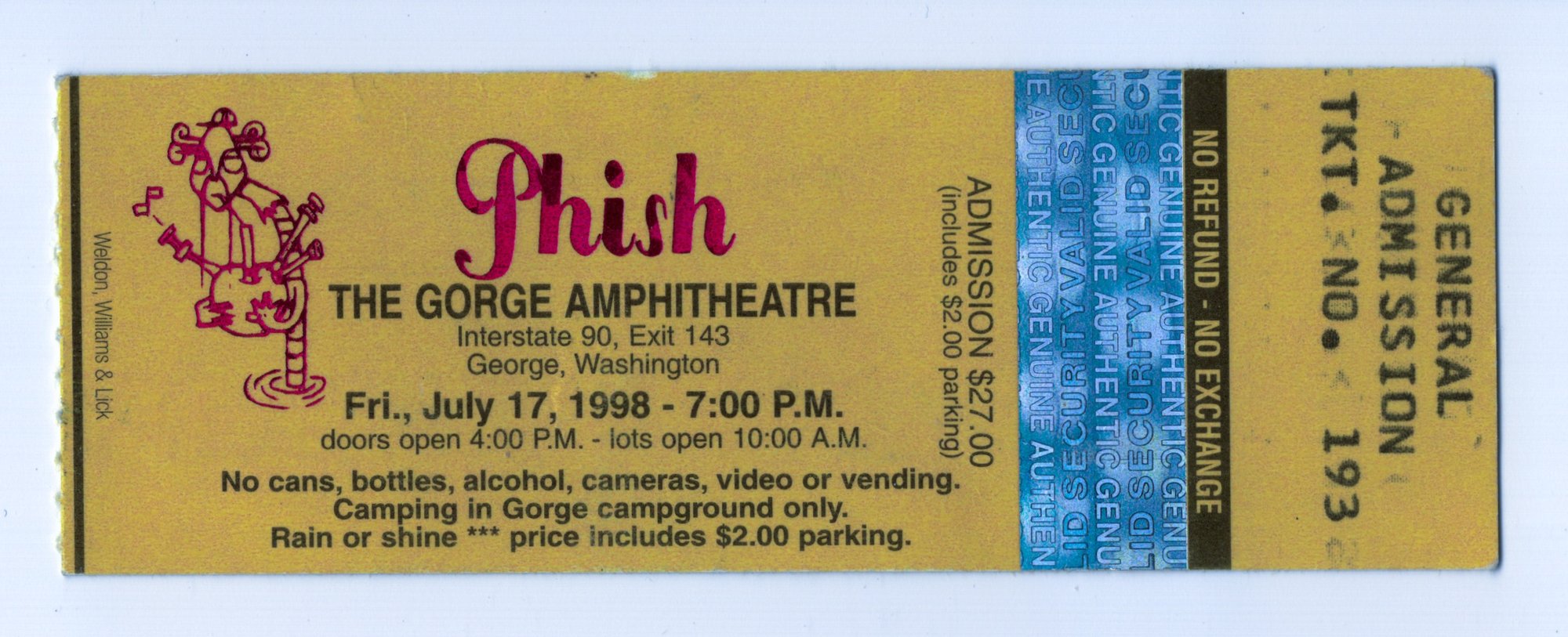 Ticket for 1998-07-17 at Gorge Amphitheatre