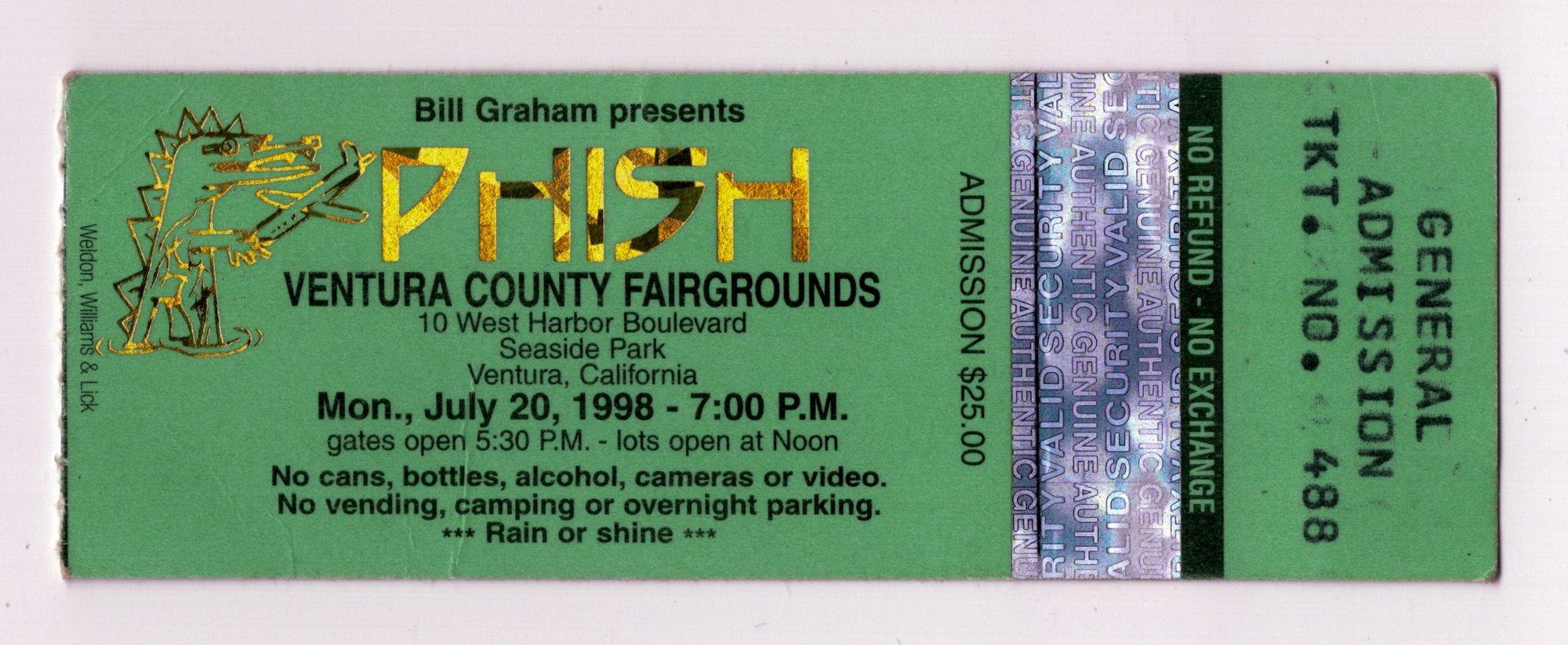 Ticket for 1998-07-20 at Ventura County Fairgrounds