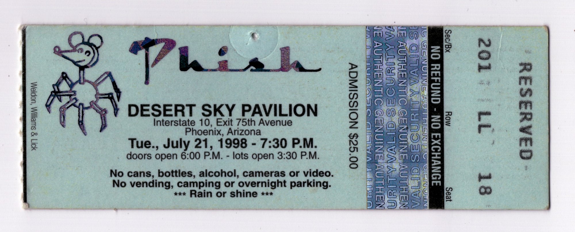 Ticket for 1998-07-21 at Desert Sky Pavilion