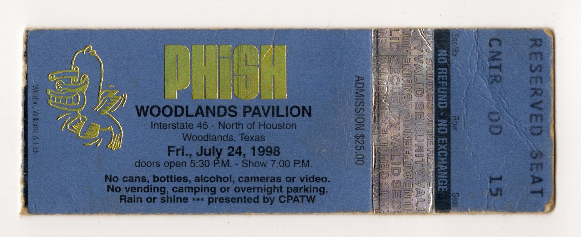 Ticket for 1998-07-24 at Cynthia Woods Mitchell Pavilion