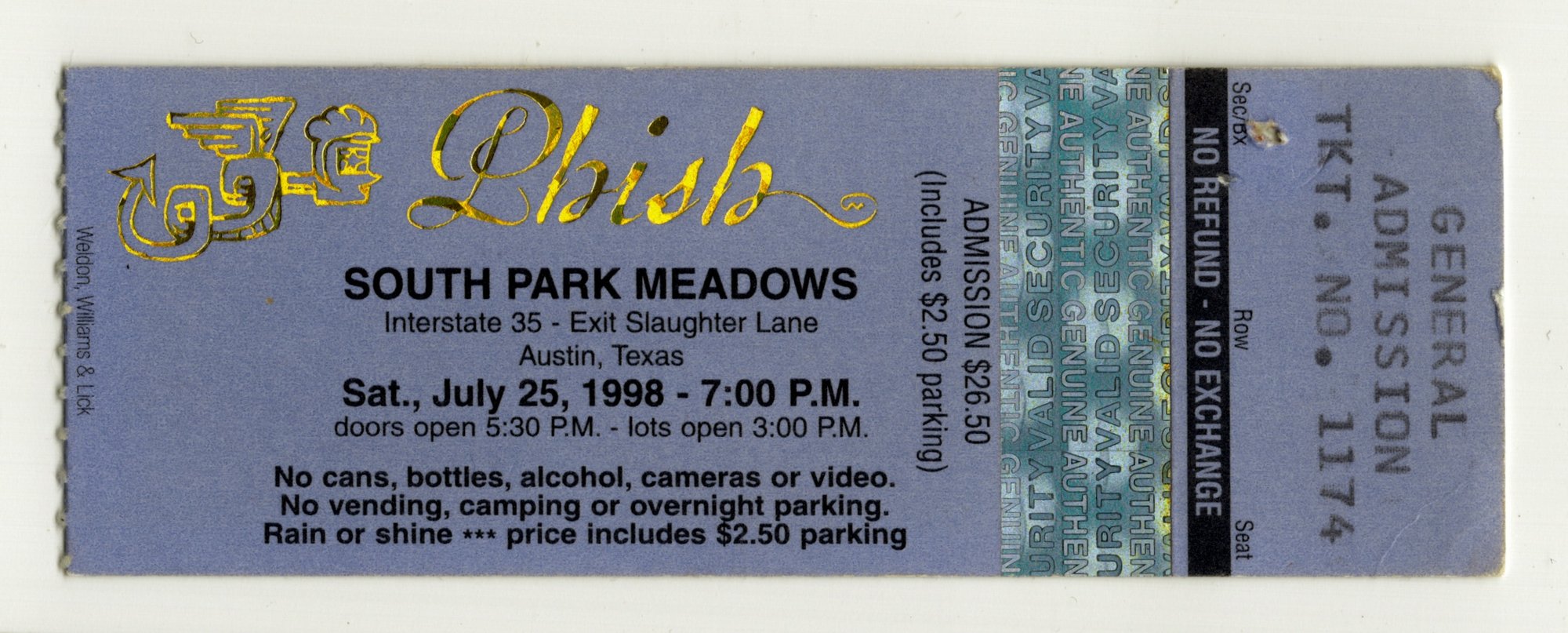Ticket for 1998-07-25 at South Park Meadows