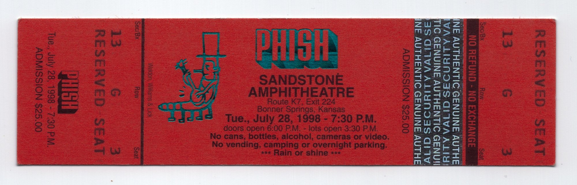 Ticket for 1998-07-28 at Sandstone Amphitheatre
