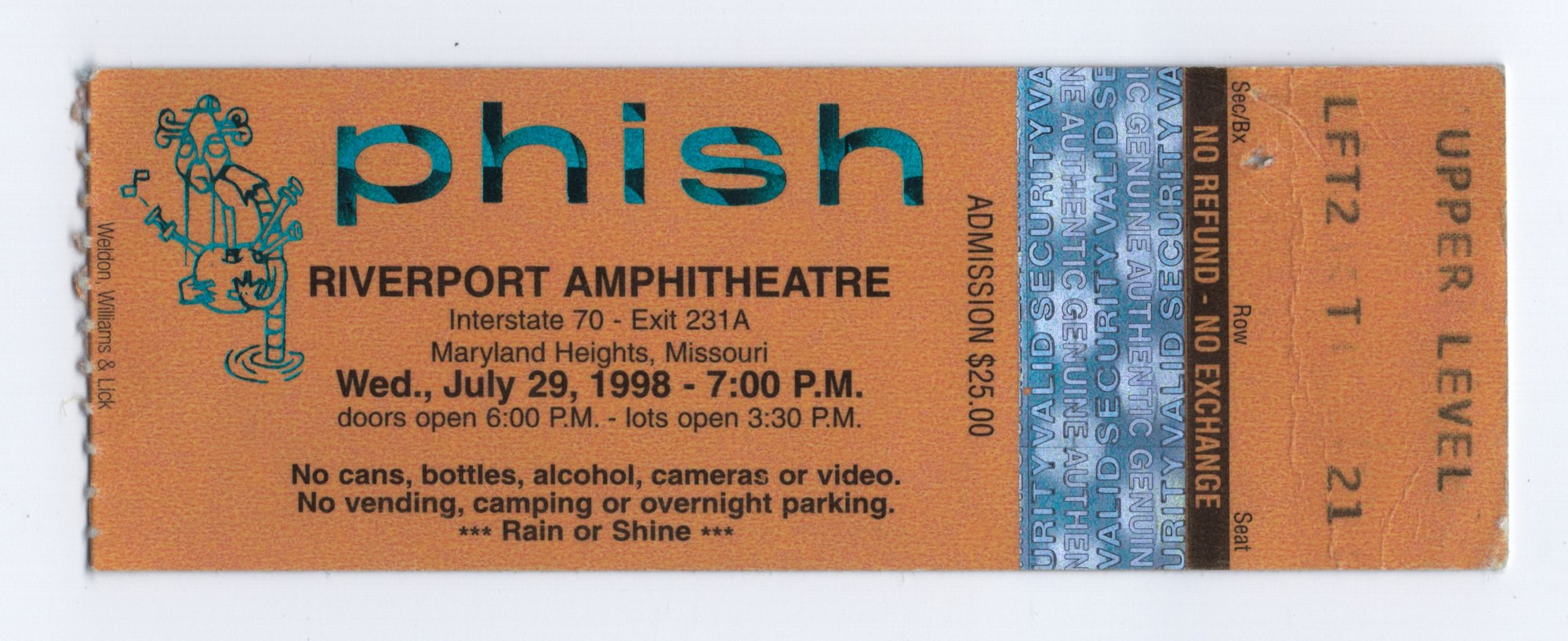Ticket for 1998-07-29 at Riverport Amphitheater