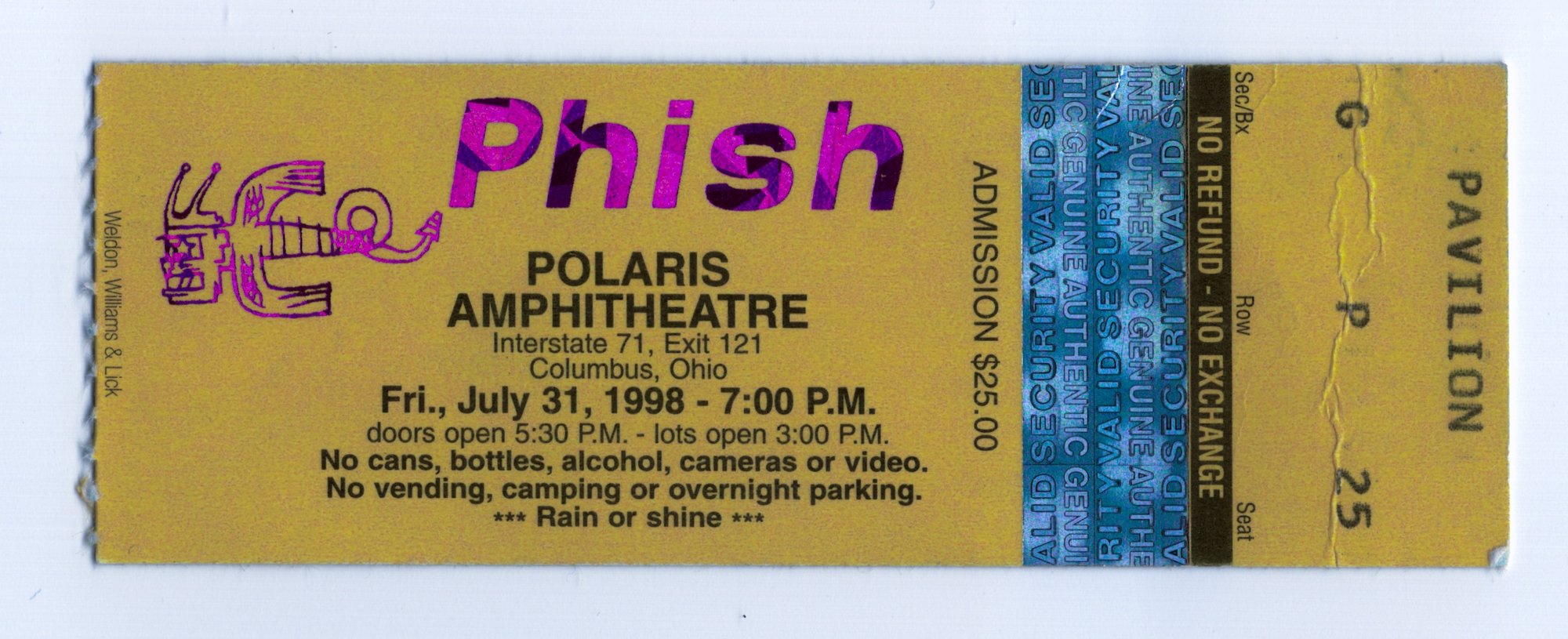 Ticket for 1998-07-31 at Polaris Amphitheater