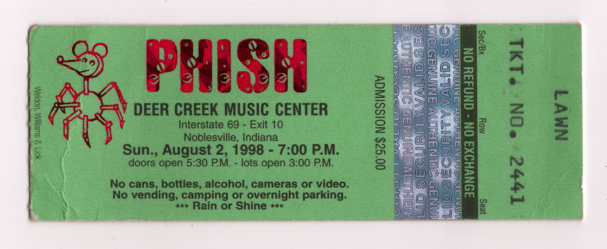 Ticket for 1998-08-02 at Deer Creek
